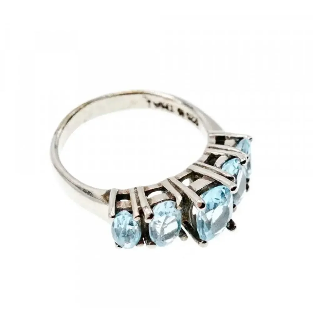 925 Sterling Silver Blue Spinel Ring Size 6.5